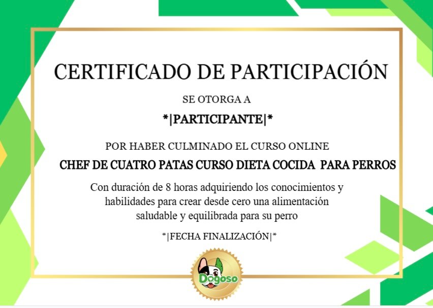 Certificado oficial del curso Chef de Cuatro Patas